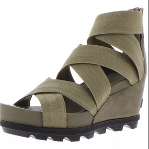 Sorel Joanie II Strappy Wedge Sandal Olive Green 7.5